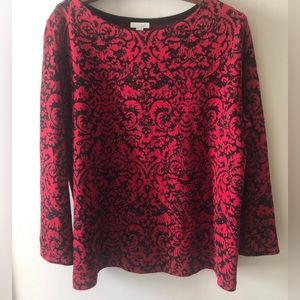 J. Jill Women's  Red & Black Damask Embellished Sweater Top Sz Large